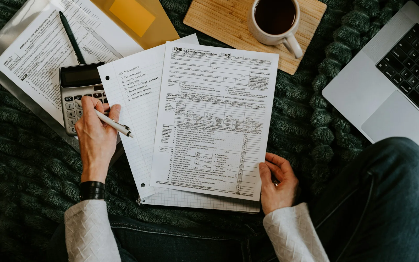 Tax document checklist arranged for retirement income planning.