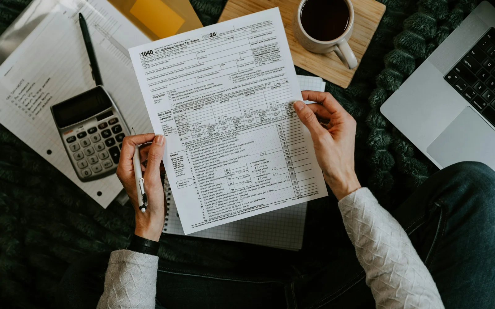 Tax document checklist and organized records.